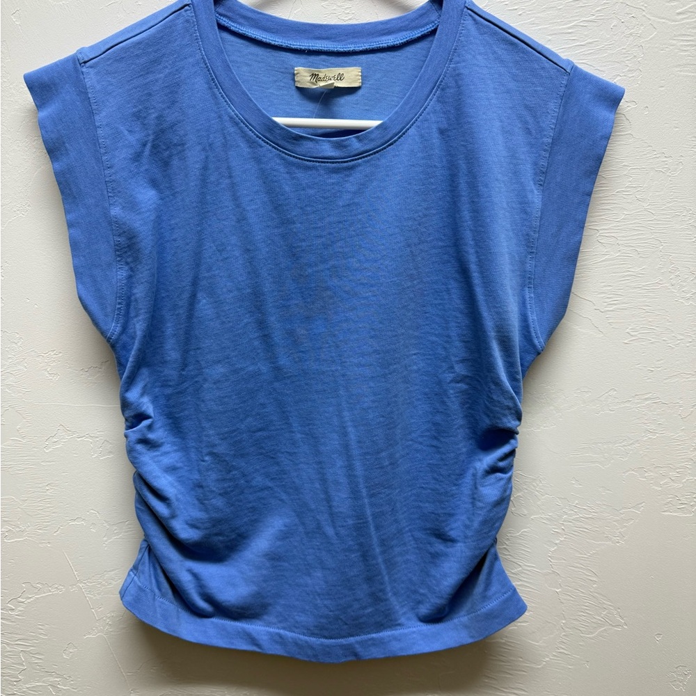 Madewell Blue Sleeveless Ruched Tee